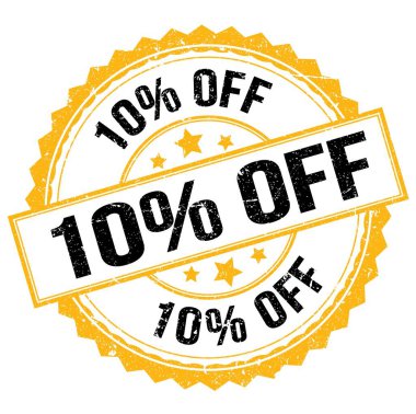 Sarı-siyah mühür işareti üzerine yazılmış% 10 indirimli metin