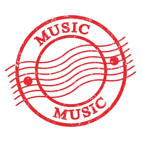 Musik Text Geschrieben Auf Roter Grungiger Briefmarke — Stockfoto