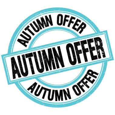 AUTUMN OFFER mavi-siyah yuvarlak pul işareti üzerine yazılmış metin
