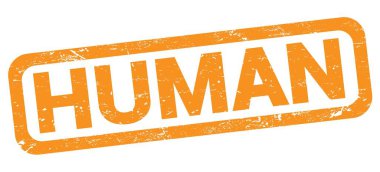 Turuncu dikdörtgen damga işareti üzerine yazılmış İNSAN metni.