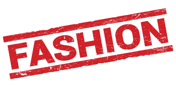 赤い四角形の切手サインに書かれたファッションテキスト — ストック写真