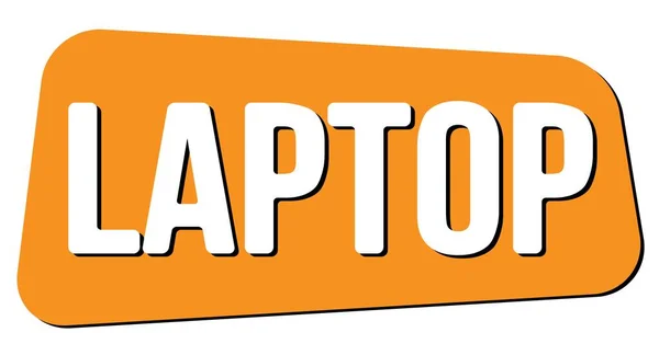 Laptop Tekst Napisany Pomarańczowym Znaku Znaczka Trapezowego — Zdjęcie stockowe