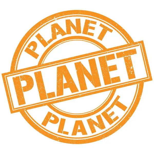 オレンジ色の丸印に書かれた惑星テキスト — ストック写真