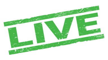 Yeşil dikdörtgen damga işareti üzerine yazılmış LIVE metni.