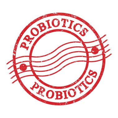 PROBIOTICS, kırmızı grungy posta pulu üzerine yazılmış metin.