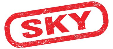 SKY, kırmızı dikdörtgen damga işareti üzerine yazılmış metin.