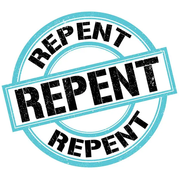 Repent Text Napsaný Modročerné Kruhové Razítko — Stock fotografie