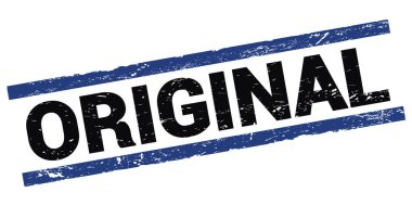 Siyah-mavi dikdörtgen mühür işareti üzerine yazılmış ORIGINAL metin.