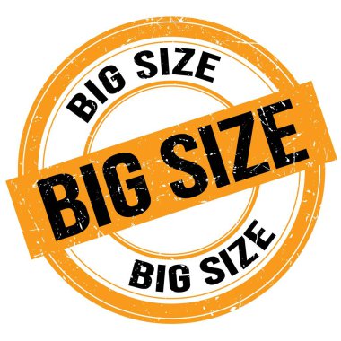 Turuncu-siyah yuvarlak grungy işareti üzerine yazılmış büyük SIZE metin