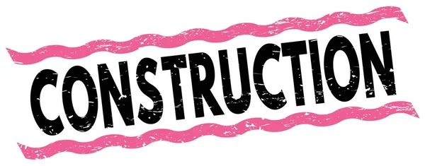 ピンク 黒のラインスタンプ記号に書かれた建設テキスト — ストック写真