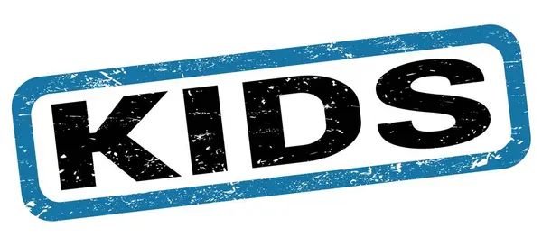 Texto Kids Escrito Signo Sello Rectángulo Azul Negro — Foto de Stock