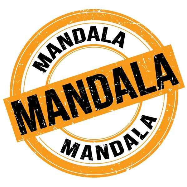 Mandala Text Geschrieben Auf Orange Schwarzem Rundem Grungy Stempelschild — Stockfoto