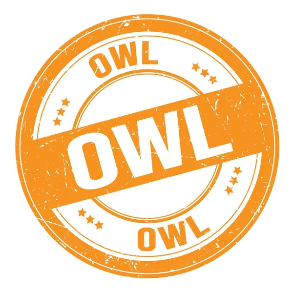 Owl Text Skriven Orange Rund Grungy Stämpel Tecken — Stockfoto