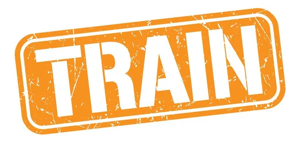 Train Szöveg Narancssárga Grungy Bélyegzőtáblára Írva — Stock Fotó
