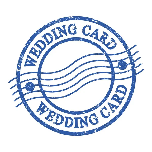 Wedding Card Text Geschrieben Auf Blauer Grungy Postmarke — Stockfoto