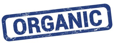 Mavi dikdörtgen damga işareti üzerine yazılmış ORGANIC metni.