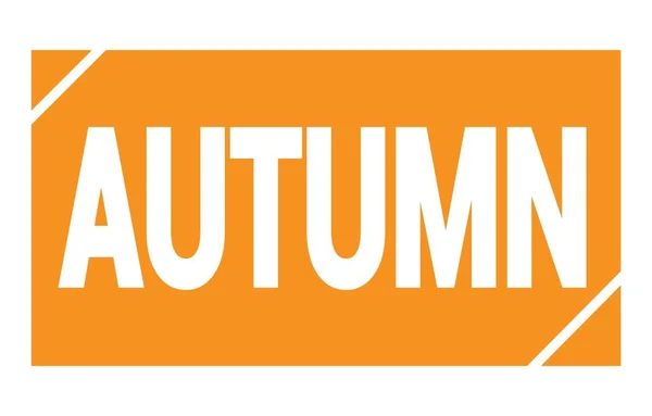 Autumn文字写在橙色矩形邮票上 — 图库照片