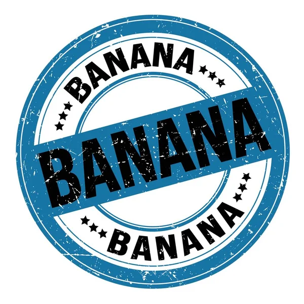 Banana Text Napsaný Modročerném Kulatém Grungy Razítku — Stock fotografie