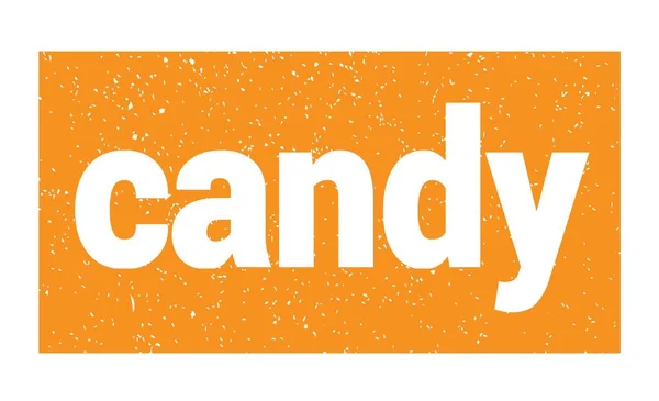 Candy Szöveg Narancssárga Grungy Bélyegzőtáblára Írva — Stock Fotó