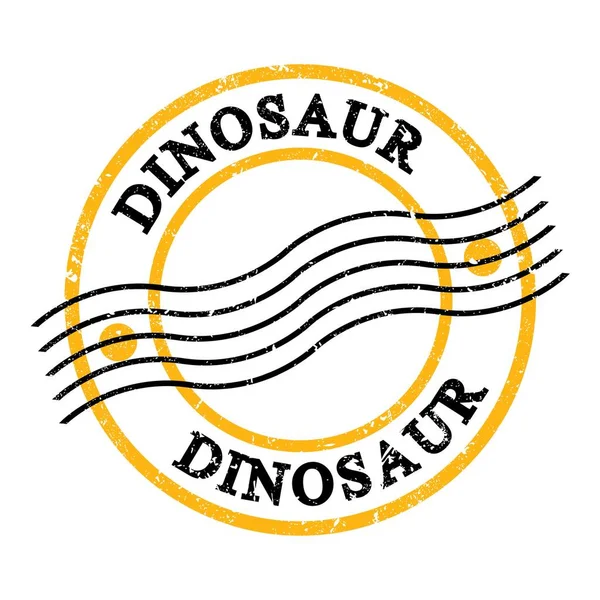 stock image DINOSAUR, text written on yellow-black grungy postal stamp.