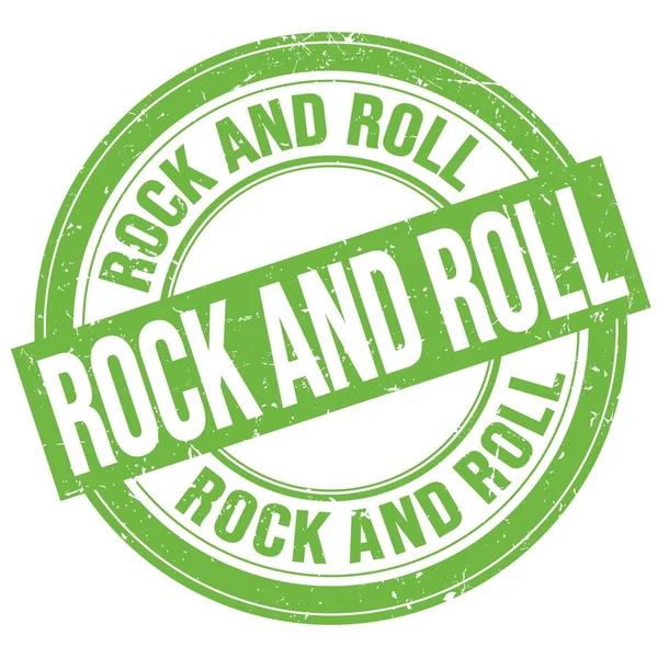 Rock Roll Szöveg Zöld Kerek Grungy Bélyegzőtáblára Írva — Stock Fotó