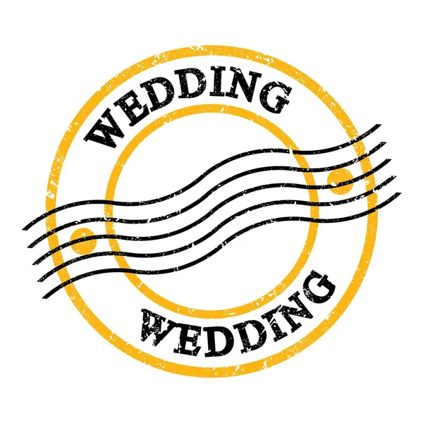 Wedding Texto Escrito Amarelo Preto Selo Postal Grungy — Fotografia de Stock