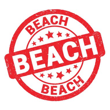 Kırmızı grungy mühür işareti üzerine yazılmış BEACH metni.