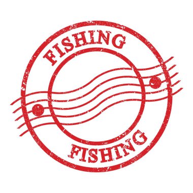 Balıkçılık, kırmızı grungy posta pulu üzerine yazılmış metin.