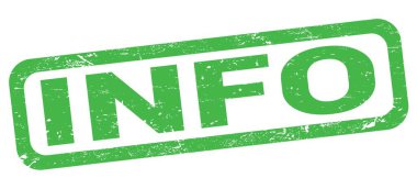 Yeşil dikdörtgen pul işareti üzerine yazılmış INFO metni.