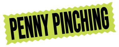 PENNY PINCHING metin yeşil-siyah zig-zag işareti üzerine yazılmış.