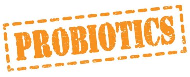 Turuncu çizgi işareti üzerine yazılmış PROBIOTICS metni.