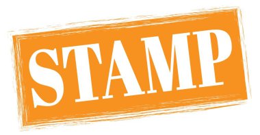 Turuncu dikdörtgen damga işareti üzerine yazılmış STAMP metni.