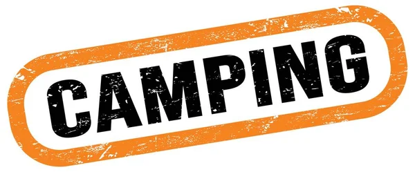 Camping Text Orange Black Rectangle Stamp Sign — Stock Photo, Image