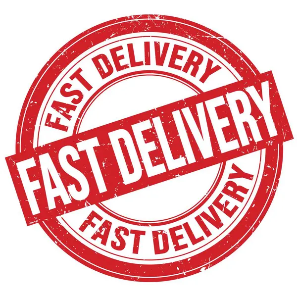 Teks Fast Delivery Ditulis Pada Tanda Cap Merah Bulat Grungy — Stok Foto