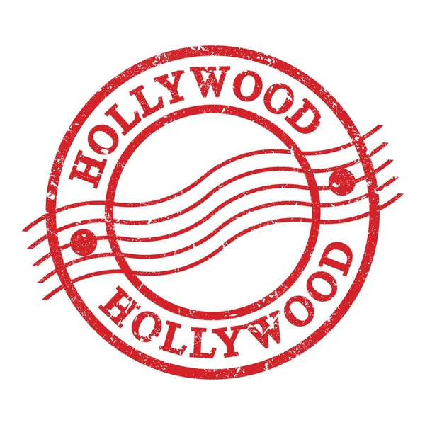 Hollywood Text Skriven Röd Grungy Poststämpel — Stockfoto