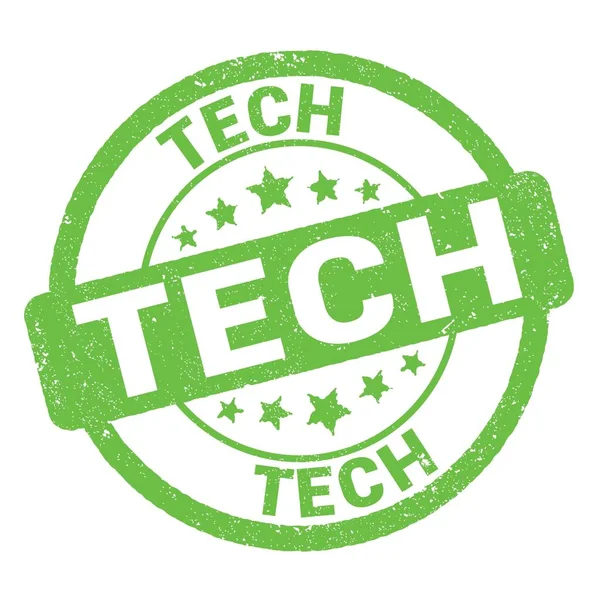 Tech Text Skriven Grön Grungy Stämpel Tecken — Stockfoto