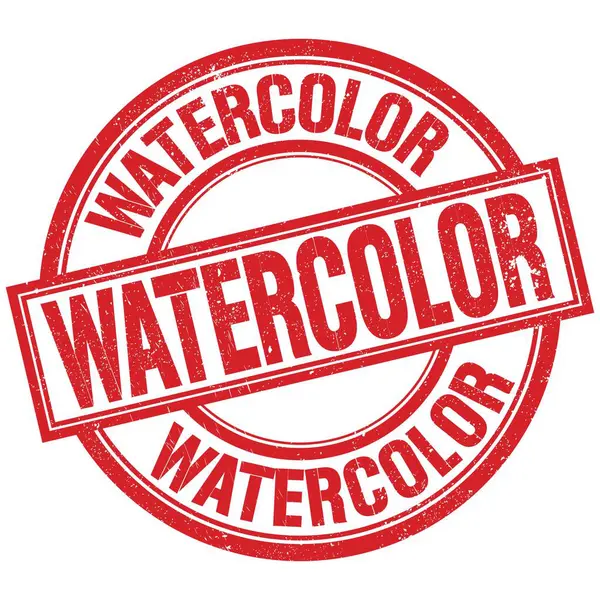 Watercolor Texto Escrito Palavra Sinal Carimbo Redondo Vermelho — Fotografia de Stock