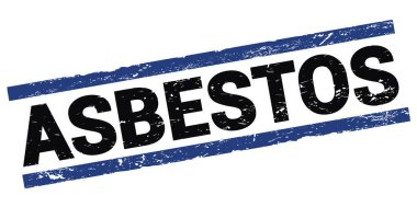 ASBESTOS metni siyah-mavi dikdörtgen mühür işareti üzerine yazılmış.