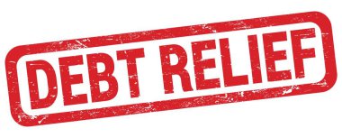 Kırmızı dikdörtgen mühür işareti üzerine yazılmış DEBT RELIEF metni.