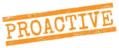 Turuncu grungy çizgileri damgası üzerine yazılmış proaktif metin.