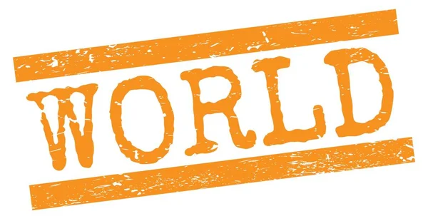 Världen Text Skriven Orange Grungy Linjer Stämpel Tecken — Stockfoto