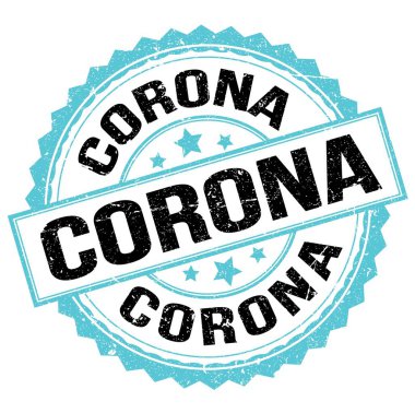 CORONA metin mavi-siyah yuvarlak pul işareti üzerine yazılmış
