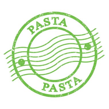 PASTA, yeşil grungy posta pulu üzerine yazılmış metin.