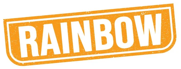 Rainbow Text Written Onオレンジグランジースタンプサイン — ストック写真
