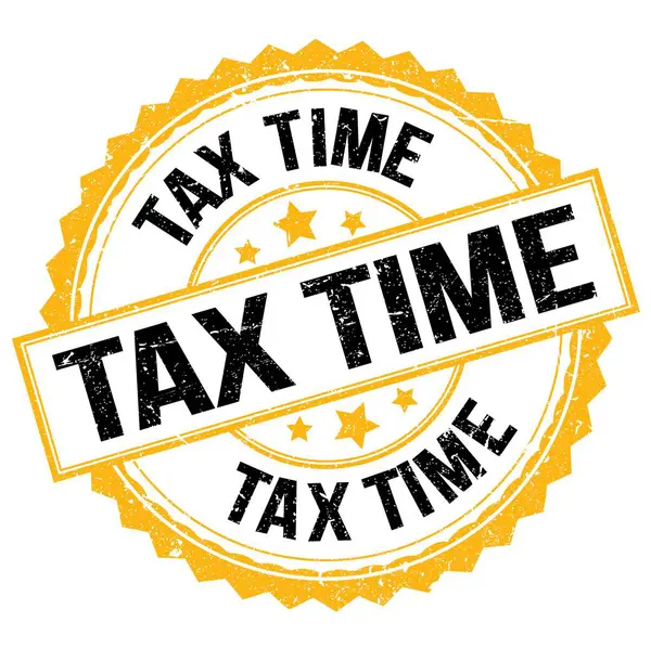 Tax Time Text Napsaný Žlutočerném Kruhovém Razítku — Stock fotografie