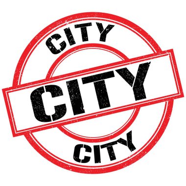 Kırmızı-siyah pul işareti üzerine yazılmış şehir metni