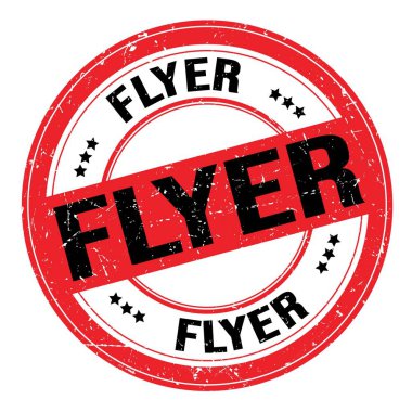 Kırmızı-siyah yuvarlak grungy işareti üzerine yazılmış FLYER metni