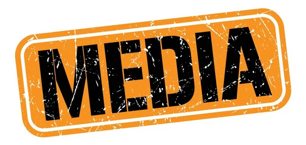 Media Text Written Orange Black Grungy Stamp Sign — Stock Photo, Image
