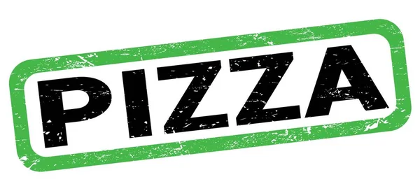 Pizza Tekst Napisany Zielono Czarnym Prostokątnym Znaku Znaczka — Zdjęcie stockowe