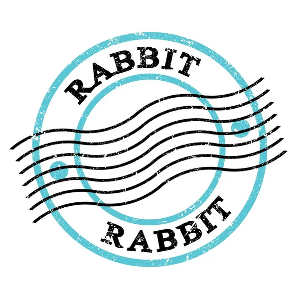 Rabbit Teks Ditulis Pada Cap Pos Grungy Biru Hitam — Stok Foto